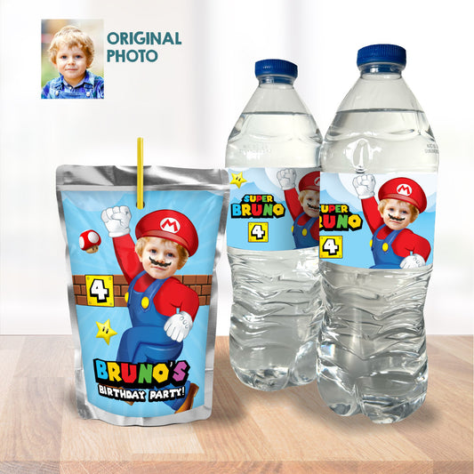 Personalized Super Mario water wrappers, Super Mario water labels and juice labels, Super Mario Capri Sun labels. 2331WJ