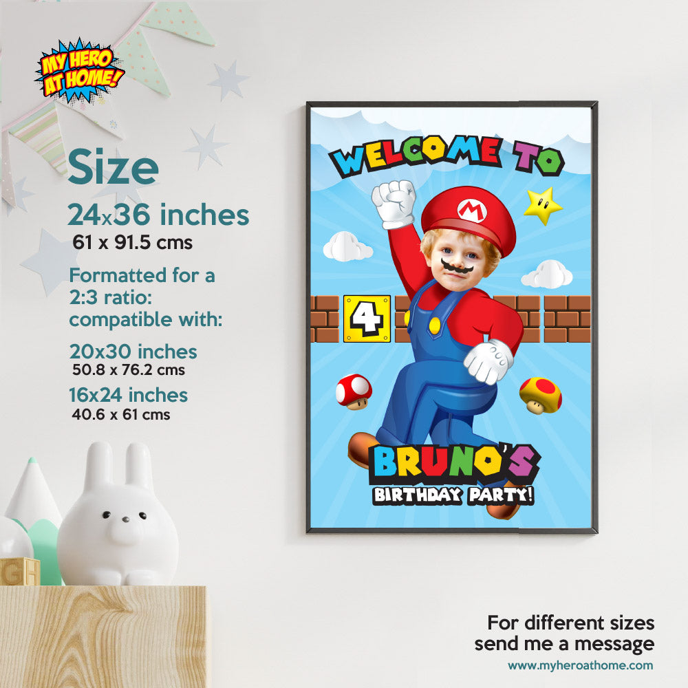 Custom Super Mario Welcome sign with photo, Super Mario welcome party, Mario Bros Birthday Welcome Print. 2331WS