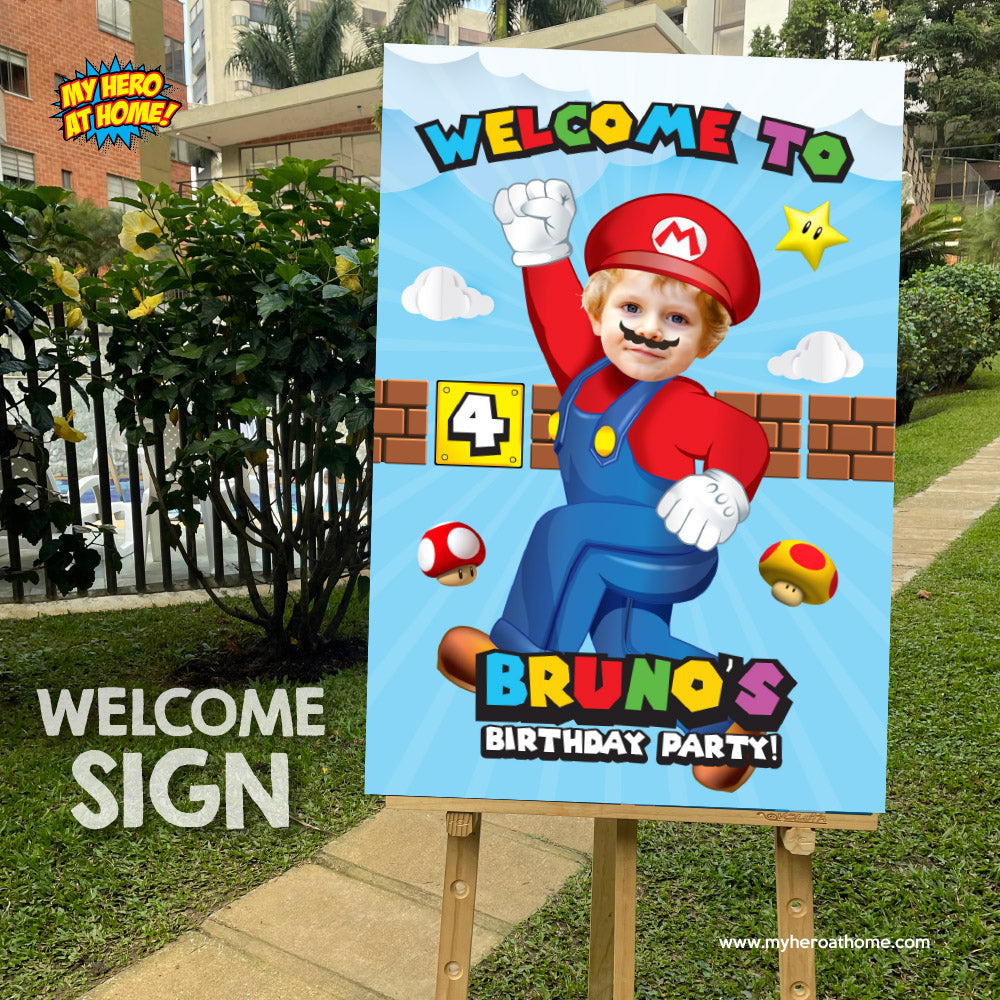 Custom Super Mario Welcome sign with photo, Super Mario welcome party, Mario Bros Birthday Welcome Print. 2331WS