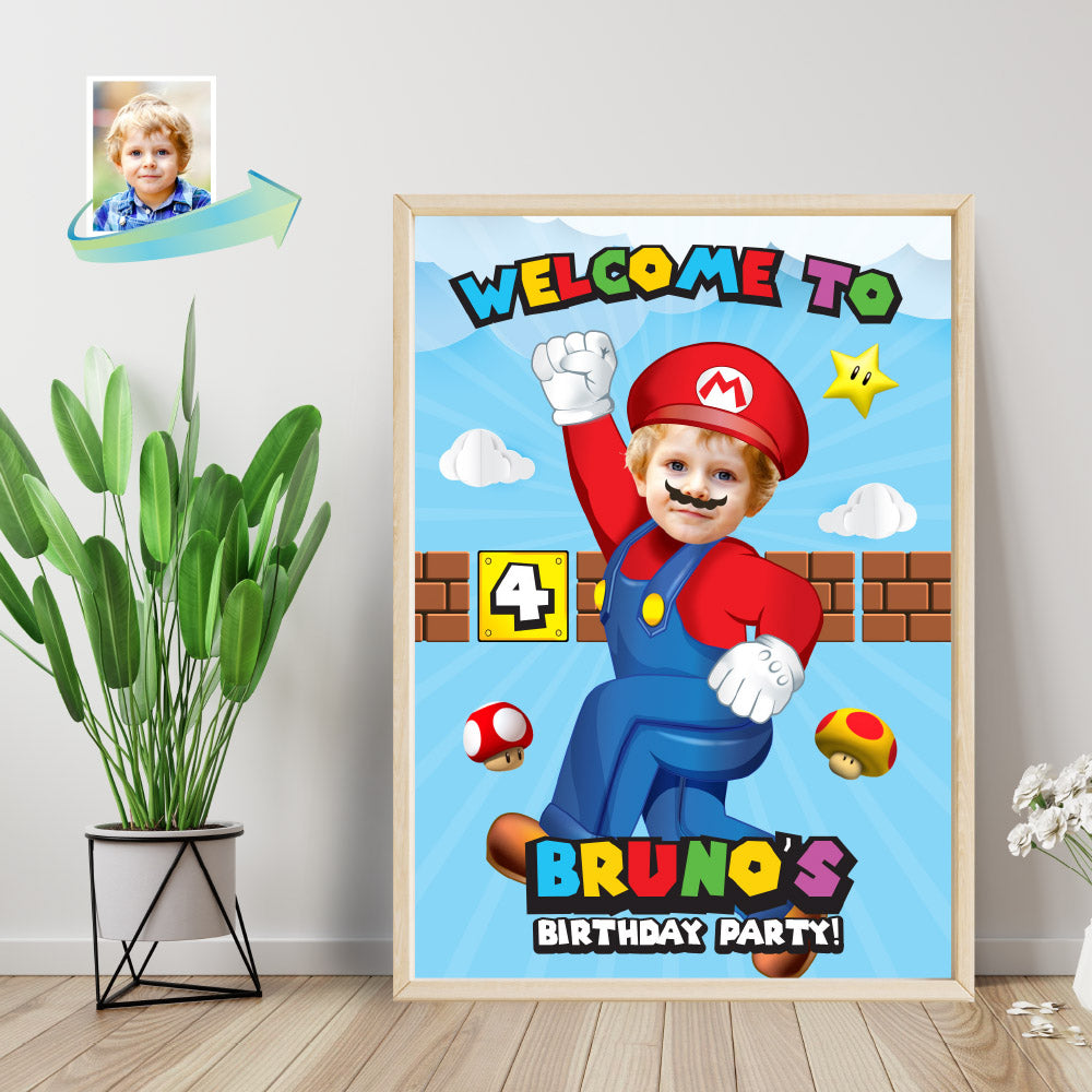 Custom Super Mario Welcome sign with photo, Super Mario welcome party, Mario Bros Birthday Welcome Print. 2331WS