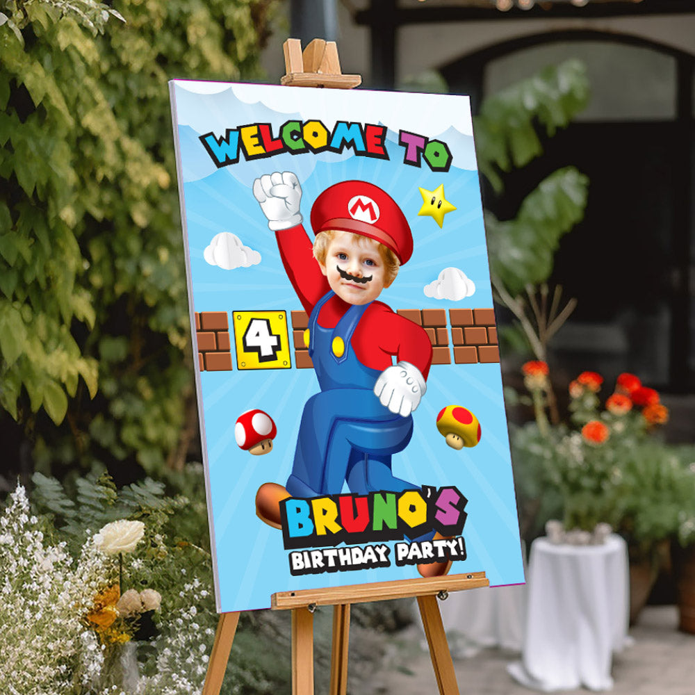 Custom Super Mario Welcome sign with photo, Super Mario welcome party, Mario Bros Birthday Welcome Print. 2331WS