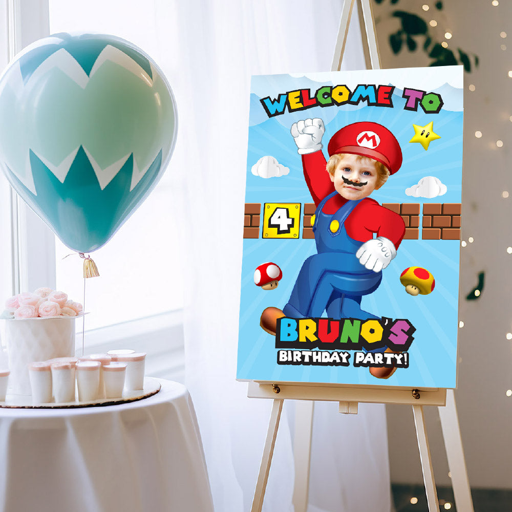Custom Super Mario Welcome sign with photo, Super Mario welcome party, Mario Bros Birthday Welcome Print. 2331WS
