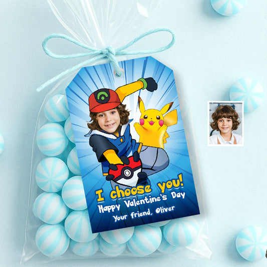 Personalized Pokemon and Pikachu Valentines Day tags with child as the star. 2332VL