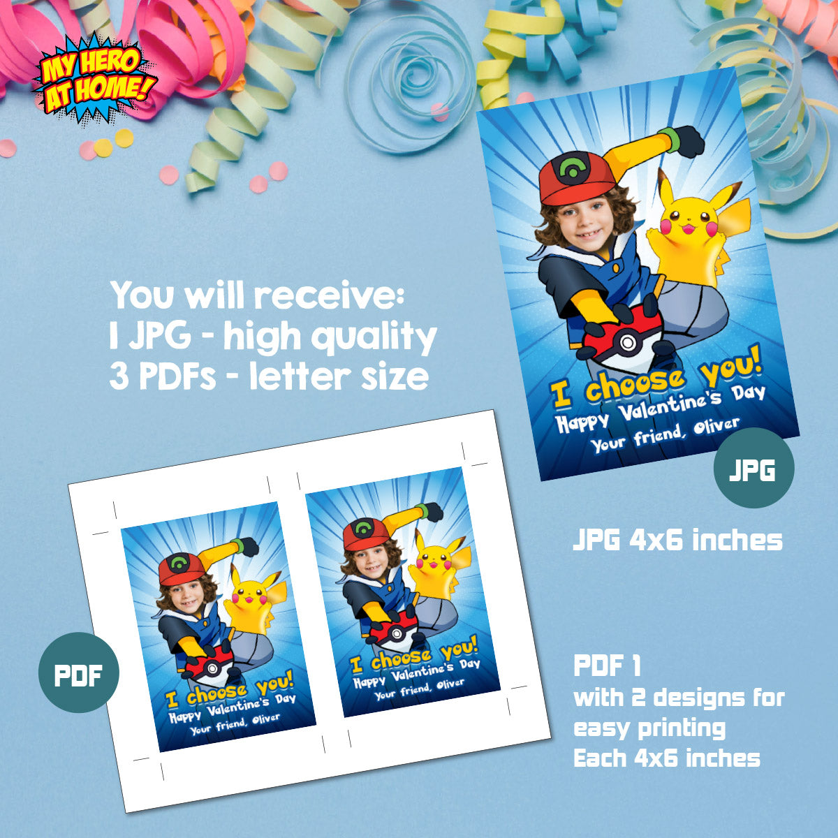 Personalized Pokemon and Pikachu Valentines Day tags with child as the star. 2332VL