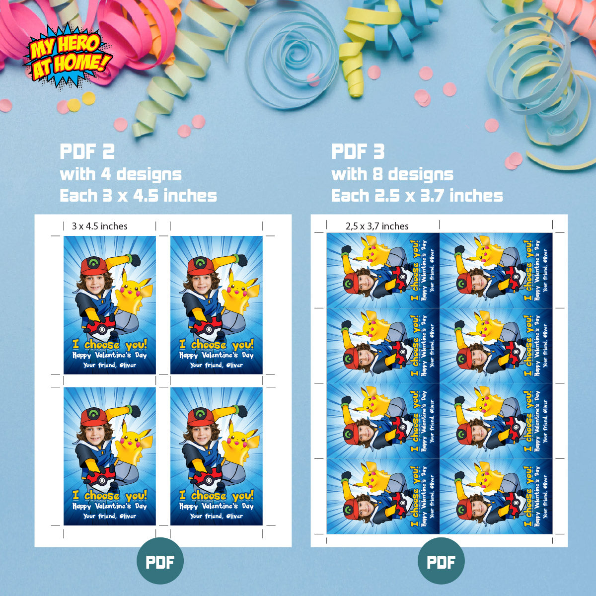 Personalized Pokemon and Pikachu Valentines Day tags with child as the star. 2332VL