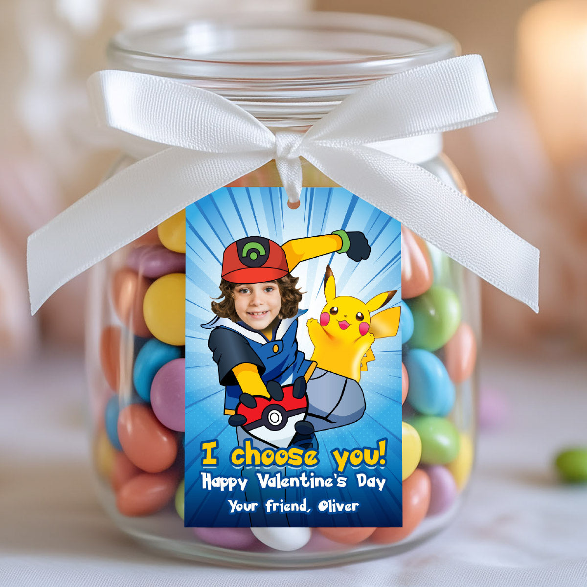 Personalized Pokemon and Pikachu Valentines Day tags with child as the star. 2332VL