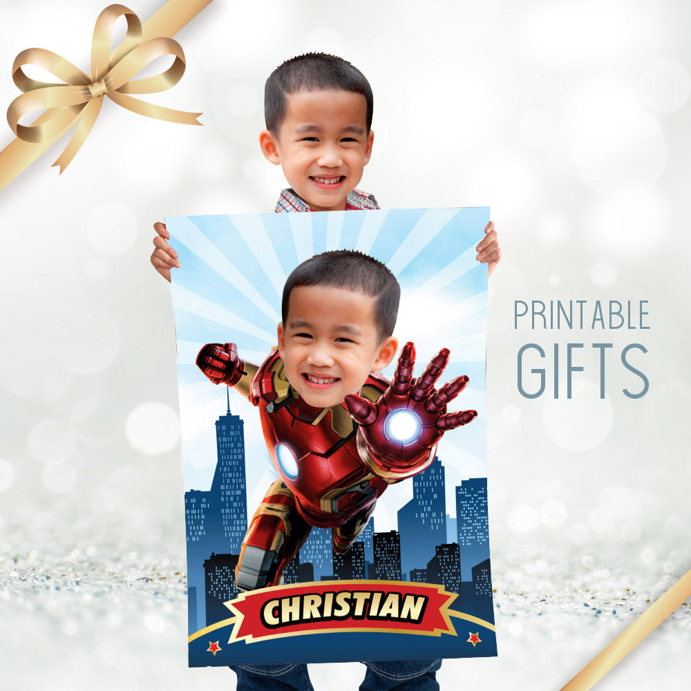 Custom Iron Man Gifts with child as his favorite Avenger, Iron Man Print with photo. 2333GF