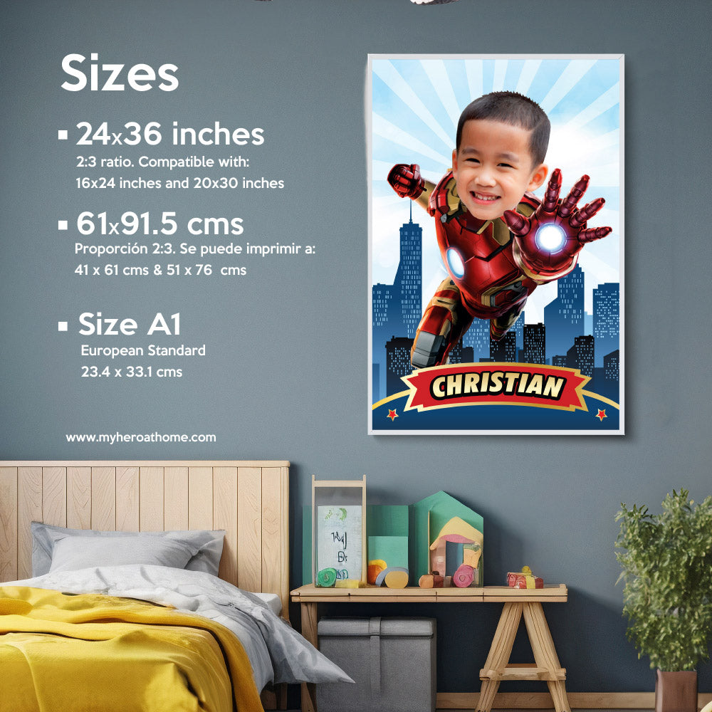 Custom Iron Man Gifts with child as his favorite Avenger, Iron Man Print with photo. 2333GF