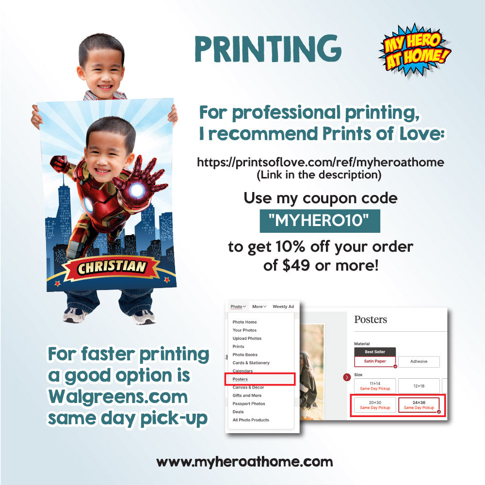 Custom Iron Man Gifts with child as his favorite Avenger, Iron Man Print with photo. 2333GF