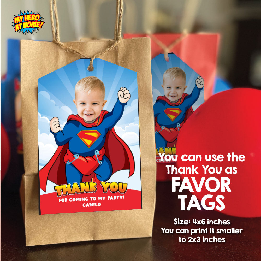 Bundle Baby Superman 1st Birthday, Invitation and Thank you, Cake Topper, Welcome Sign. 2335B2