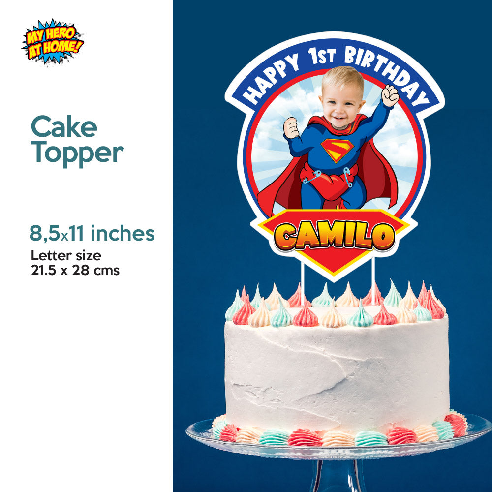 Bundle Baby Superman 1st Birthday, Invitation and Thank you, Cake Topper, Welcome Sign. 2335B2