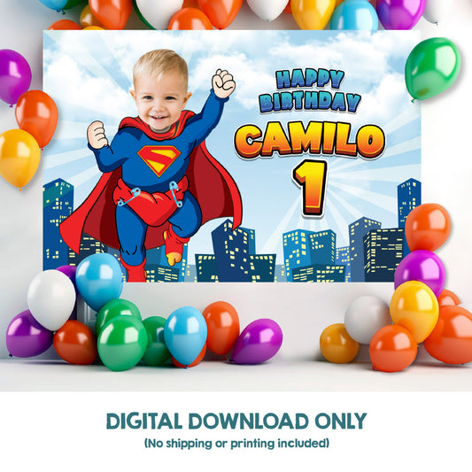 Baby Superman Banner with your photo, Superman 1st Birthday Backdrop, Banner Super baby. 2335BB