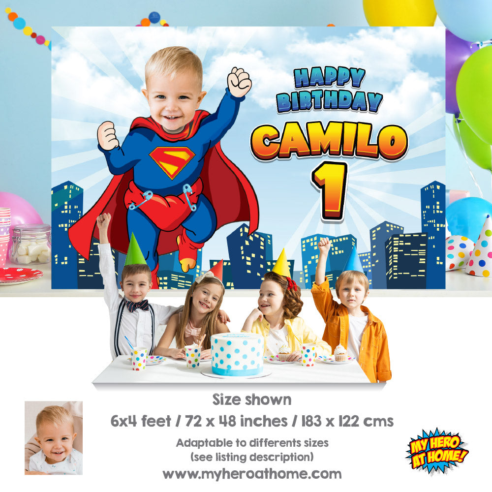 Baby Superman Banner with your photo, Superman 1st Birthday Backdrop, Banner Super baby. 2335BB