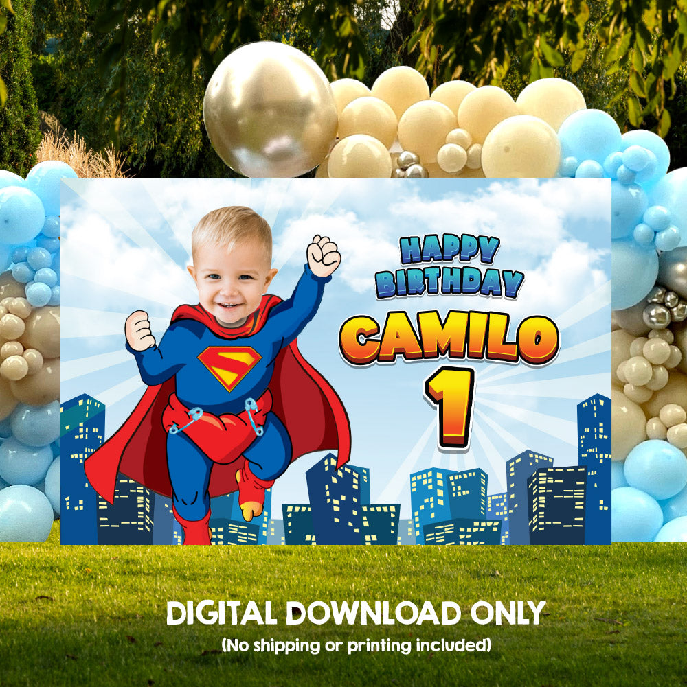 Baby Superman Banner with your photo, Superman 1st Birthday Backdrop, Banner Super baby. 2335BB