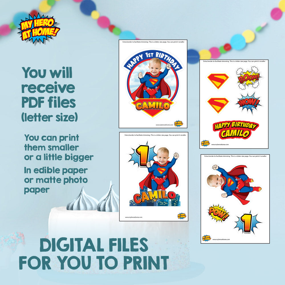 Baby Superman Cake topper with your photo, Super Baby printable smash cake decor. 2335CT