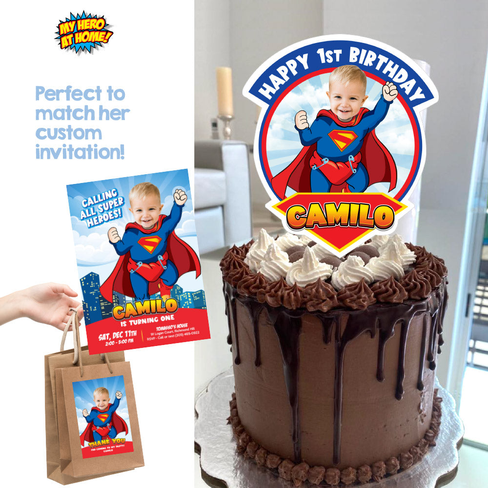 Baby Superman Cake topper with your photo, Super Baby printable smash cake decor. 2335CT