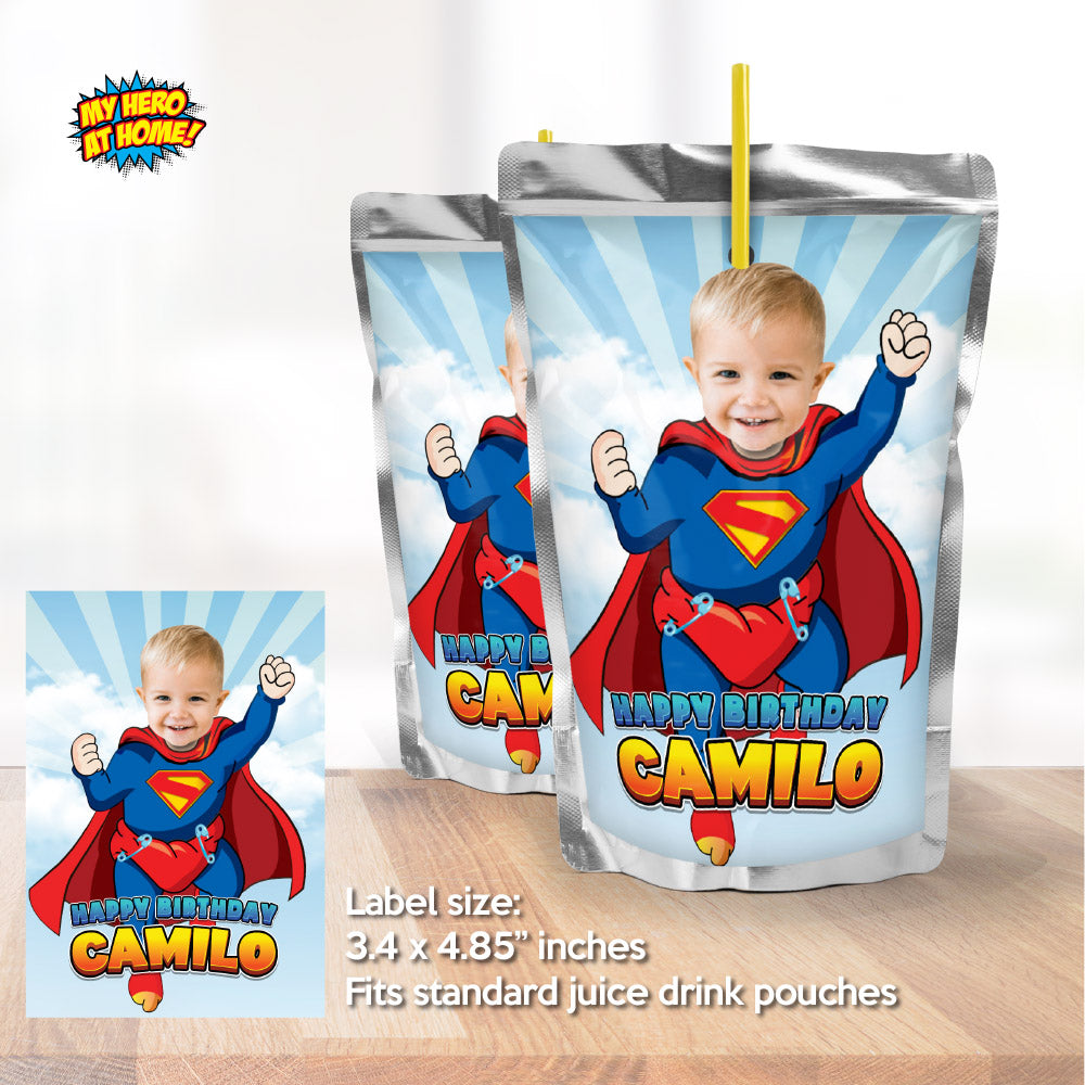 Baby Superman water wrappers labels, Baby Superman capri sun labels with photo. 2335WJ