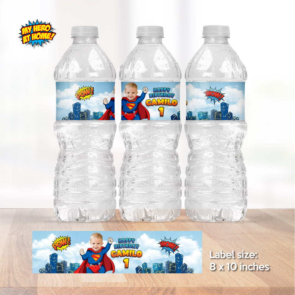 Baby Superman water wrappers labels, Baby Superman capri sun labels with photo. 2335WJ