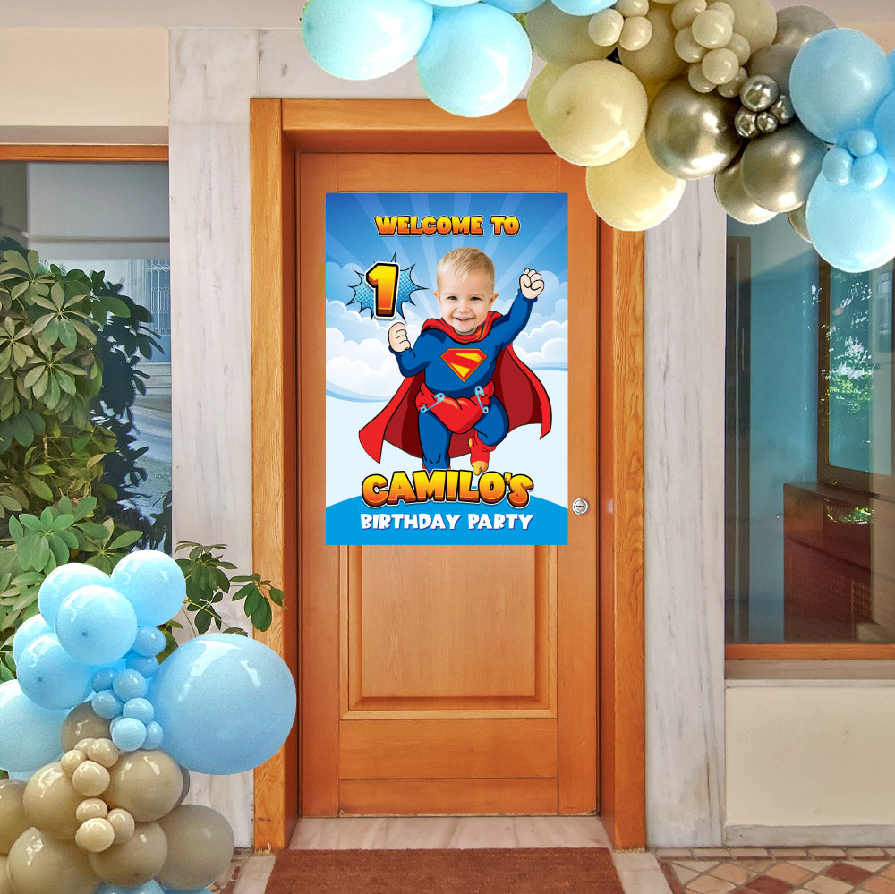 Baby Superman 1st Welcome sign with photo, Super baby welcome party, Superman 1st Birthday Entrance sign. 2335WS