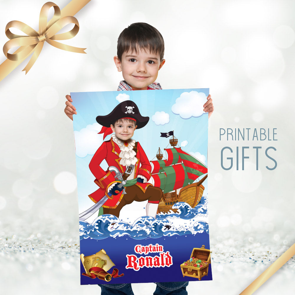 Custom Pirate Poster with kid as the star, Printable Pirate Gifts with photo. 2336GF