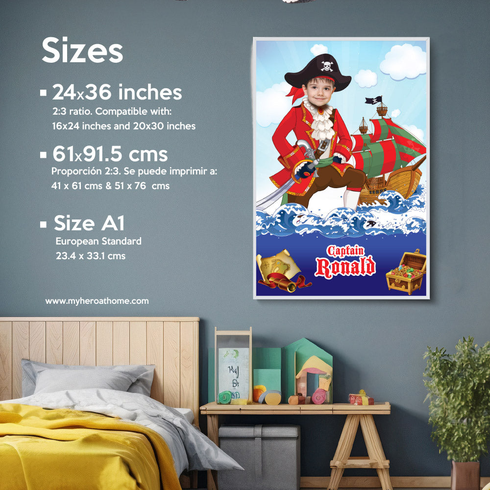 Custom Pirate Poster with kid as the star, Printable Pirate Gifts with photo. 2336GF