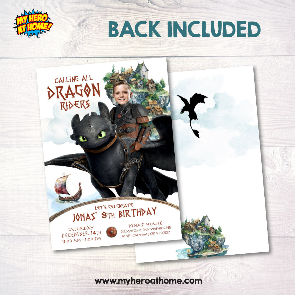 How to Train your Dragon birthday Invitation with your kid as Hiccup, Calling all dragon riders party. 2338IN