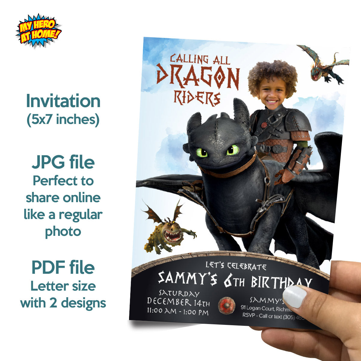 Bundle Hiccup and Toothless Birthday with your child as the star, Invitation and Thank you, Cake Topper and Welcome Sign. 2339B2