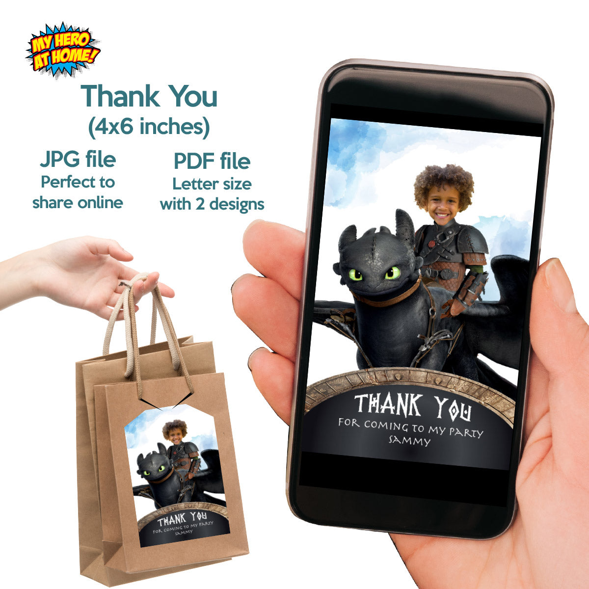 Bundle Hiccup and Toothless Birthday with your child as the star, Invitation and Thank you, Cake Topper and Welcome Sign. 2339B2