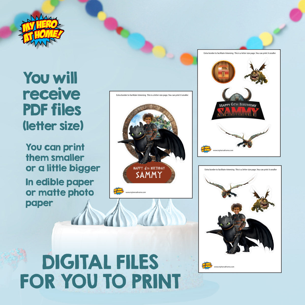 Bundle Hiccup and Toothless Birthday with your child as the star, Invitation and Thank you, Cake Topper and Welcome Sign. 2339B2