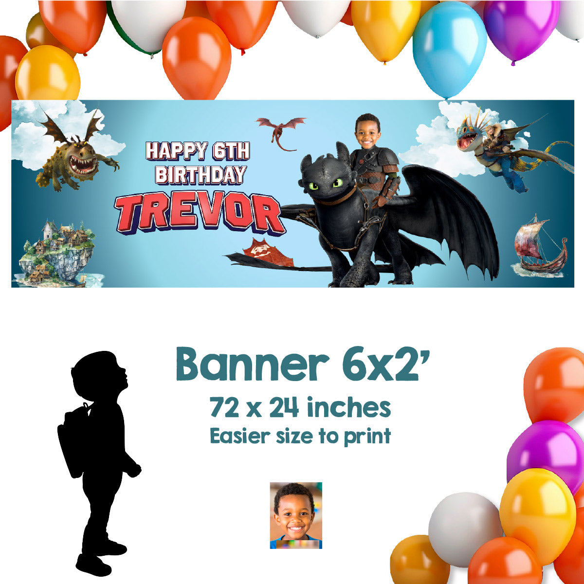 How To Train Your Dragon Horizontal Birthday Banner with Child as Hiccup. 2339BBH