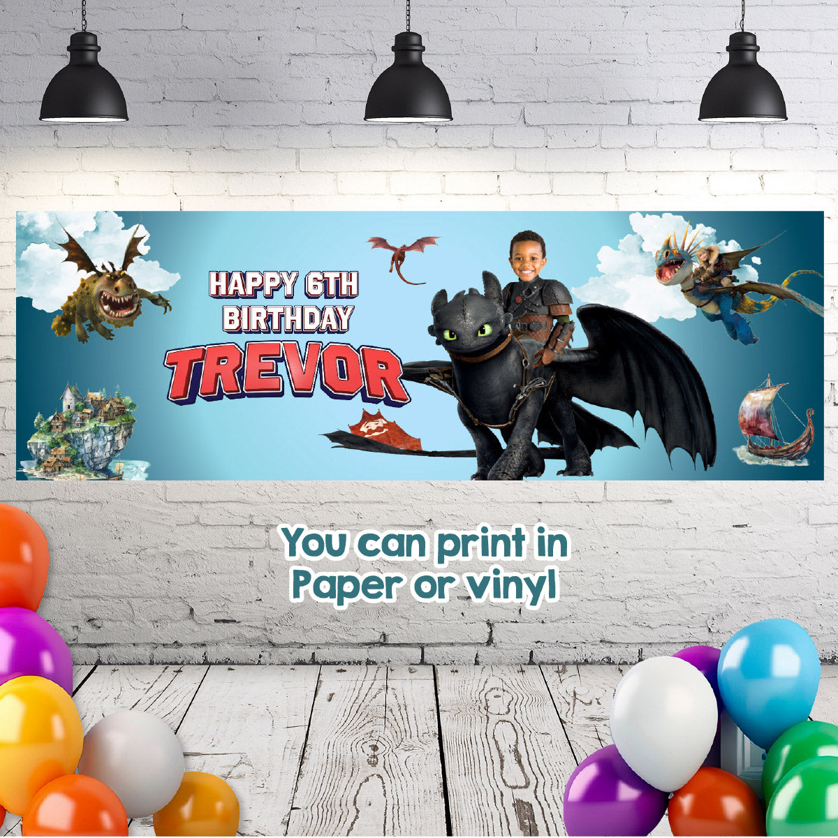 How To Train Your Dragon Horizontal Birthday Banner with Child as Hiccup. 2339BBH