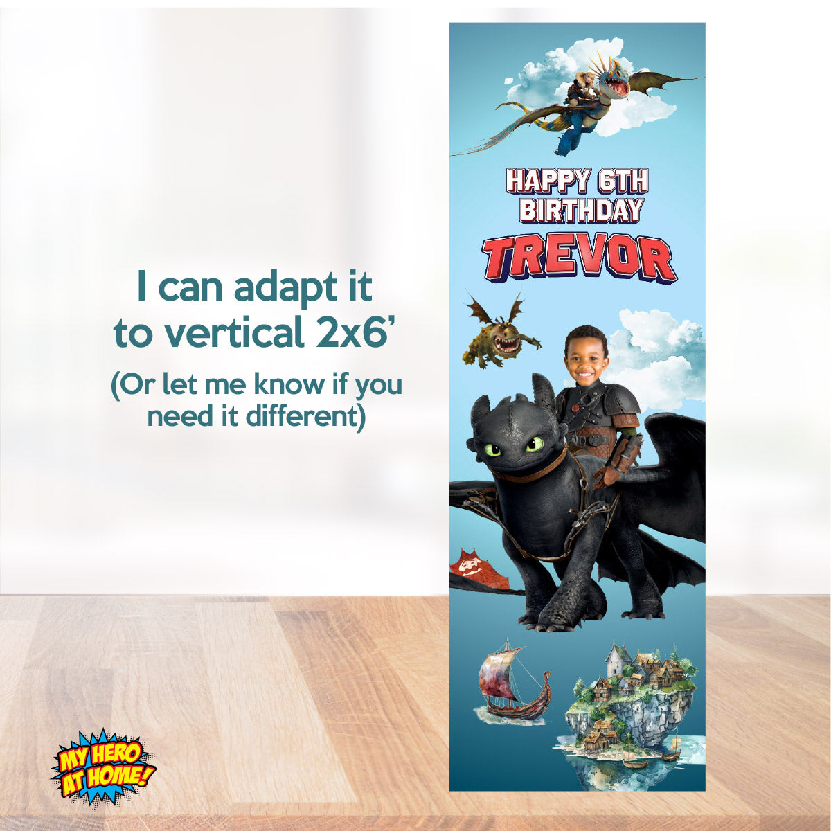 How To Train Your Dragon Horizontal Birthday Banner with Child as Hiccup. 2339BBH