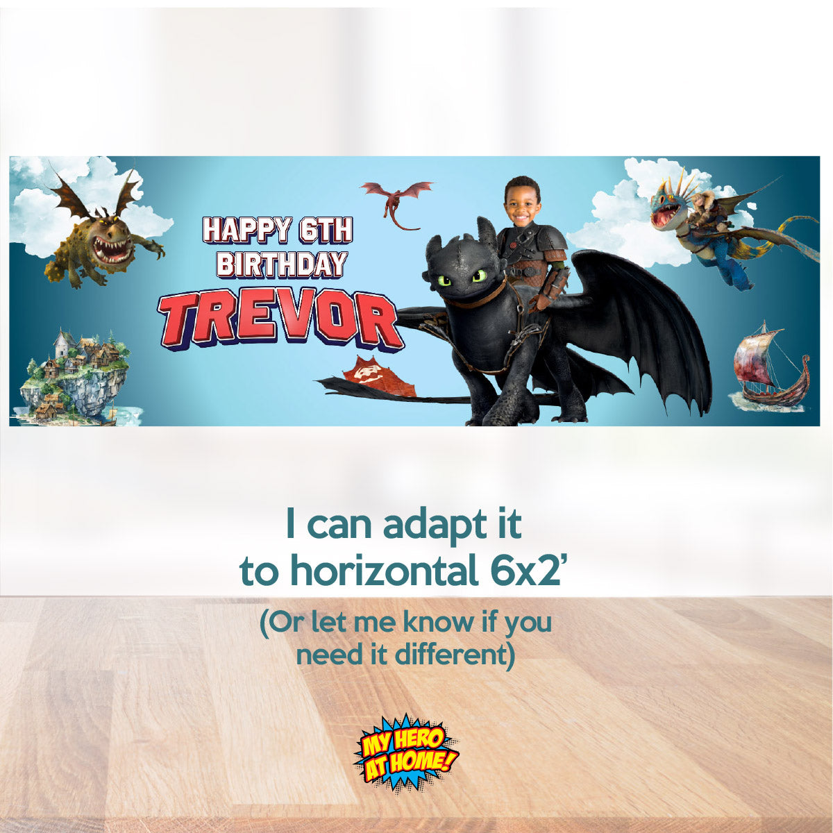 How To Train Your Dragon Vertical Party Banner with Birthday Kid as Hiccup. 2339BBV