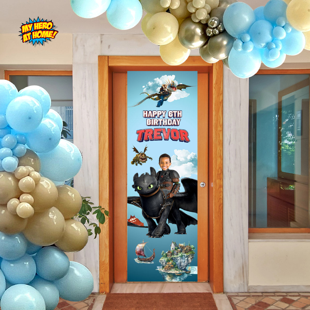 How To Train Your Dragon Vertical Party Banner with Birthday Kid as Hiccup. 2339BBV