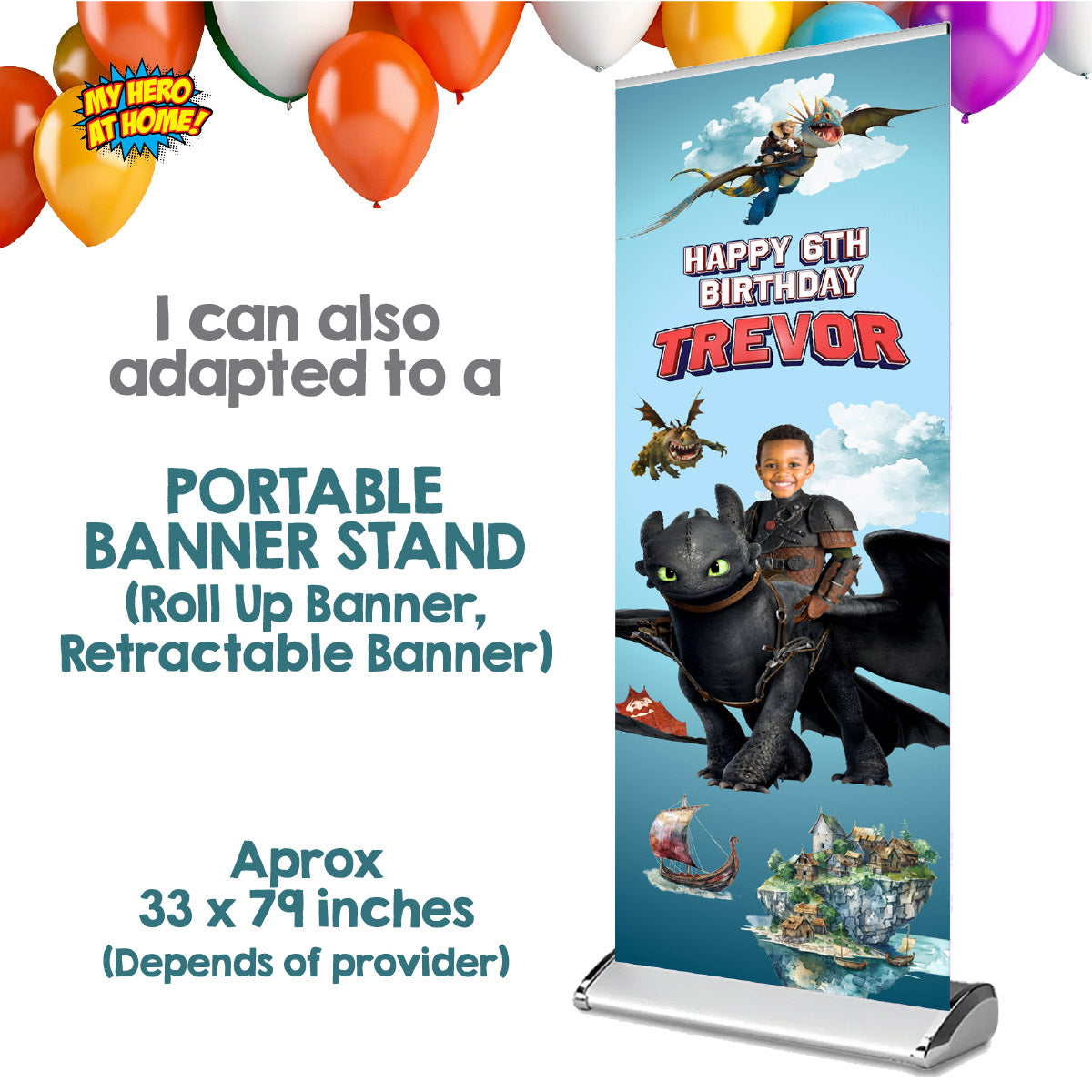 How To Train Your Dragon Vertical Party Banner with Birthday Kid as Hiccup. 2339BBV