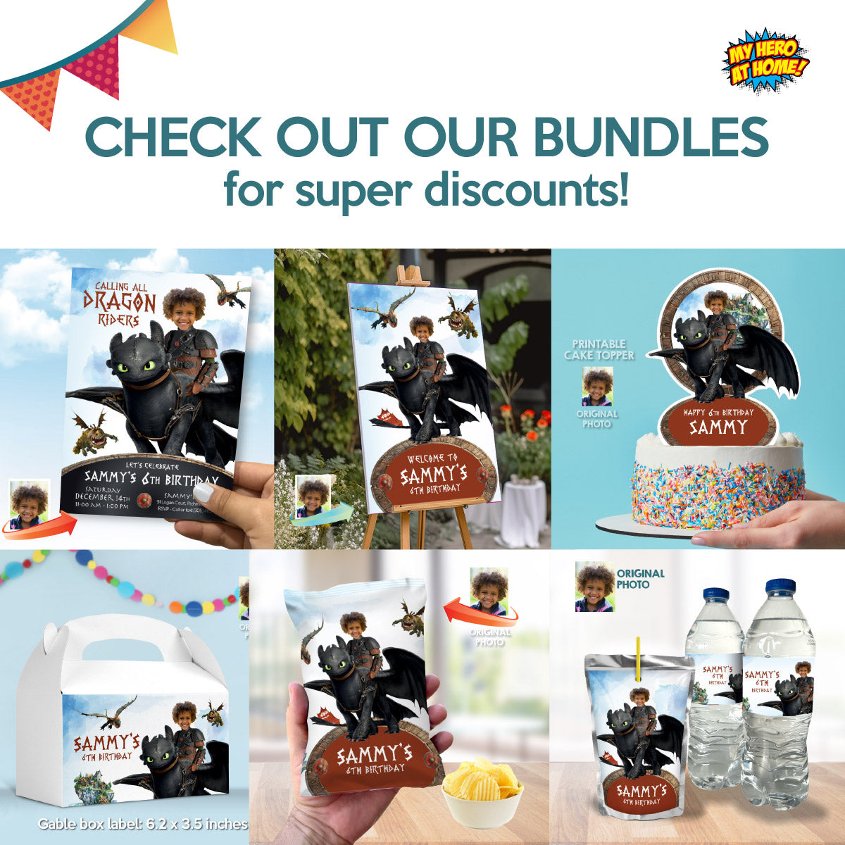 Matching cupcake and cake toppers for a Hiccup and Toothless-themed birthday party with your kid as Hiccup. 2339B5