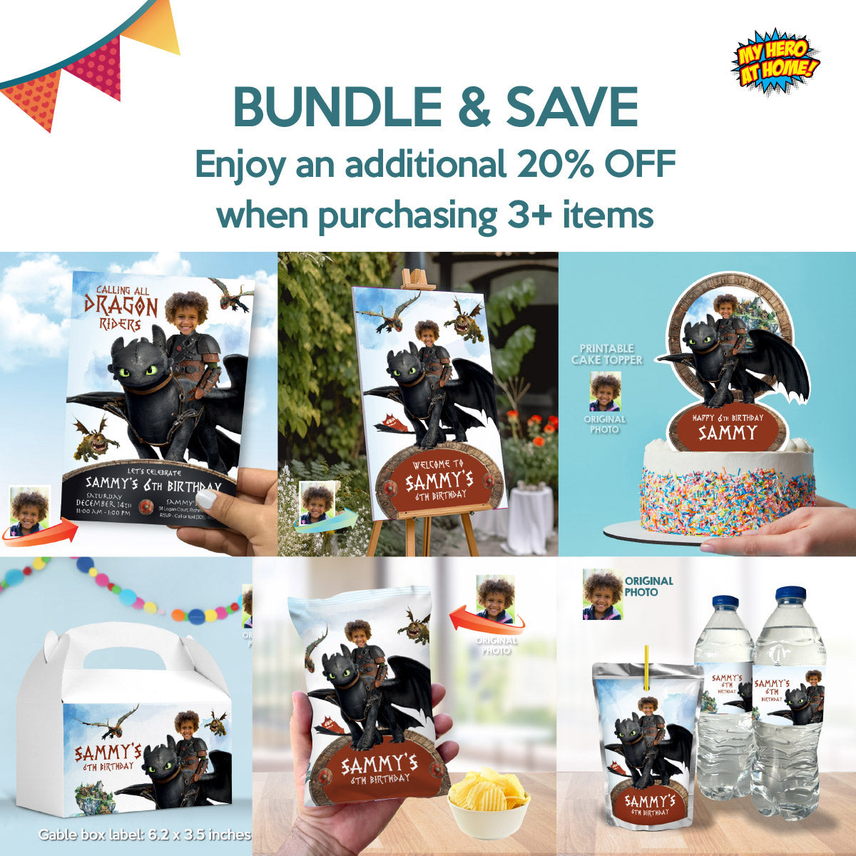 Hiccup and toothless Party water stickers, Custom How to train your Dragon Capri sun labels. 2339WJ