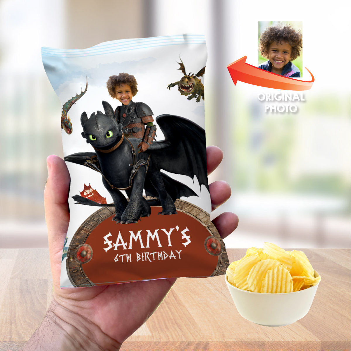 How to train your Dragon personalized chip bags and snack wrappers , Hiccup and toothless Party Favors bags. 2339CB