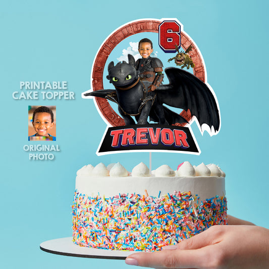 Custom How to Train your Dragon Cake Topper with child as Hiccup riding Toothless. 2339CT2