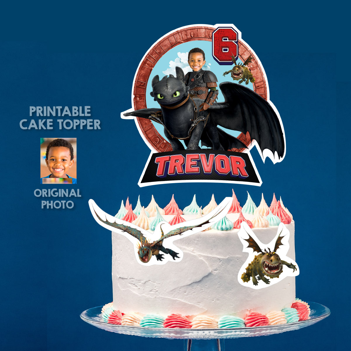 Custom How to Train your Dragon Cake Topper with child as Hiccup riding Toothless. 2339CT2
