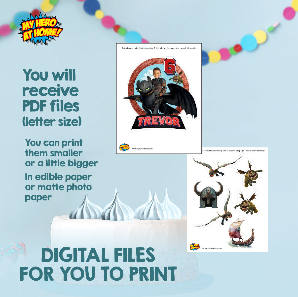Custom How to Train your Dragon Cake Topper with child as Hiccup riding Toothless. 2339CT2