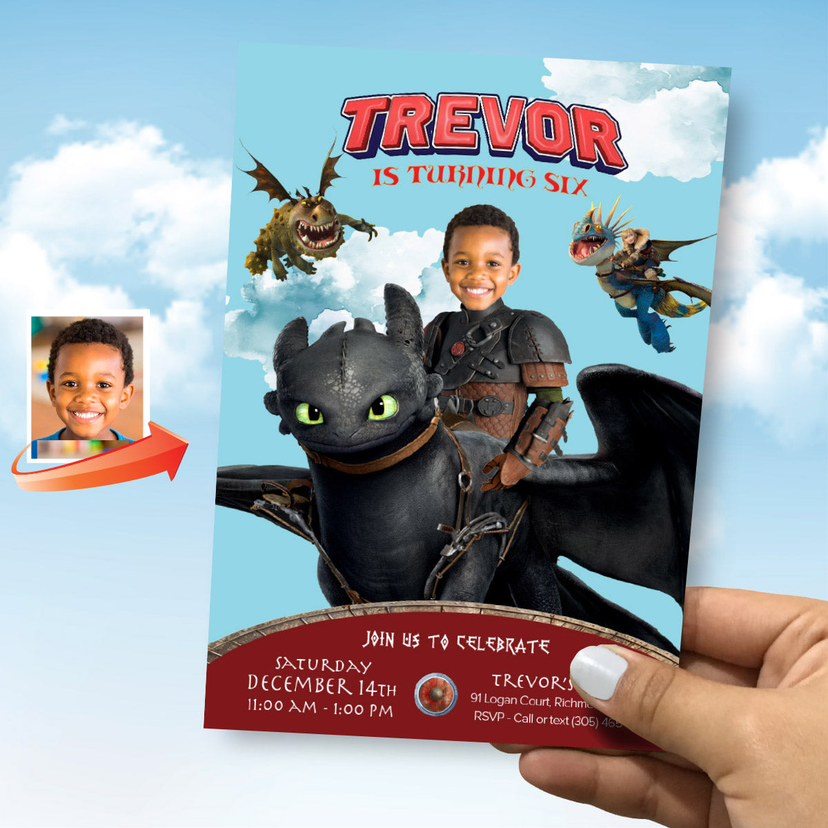 How to Train your Dragon Birthday Party Invitation featuring Child as Hiccup. 2339INB