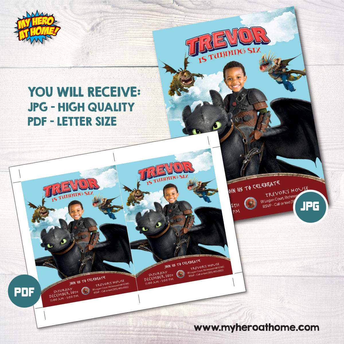 How to Train your Dragon Birthday Party Invitation featuring Child as Hiccup. 2339INB