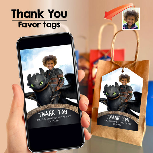 Toothless and Hiccup thanks for coming with photo, Hiccup and toothless birthday favor tags. 2339TY