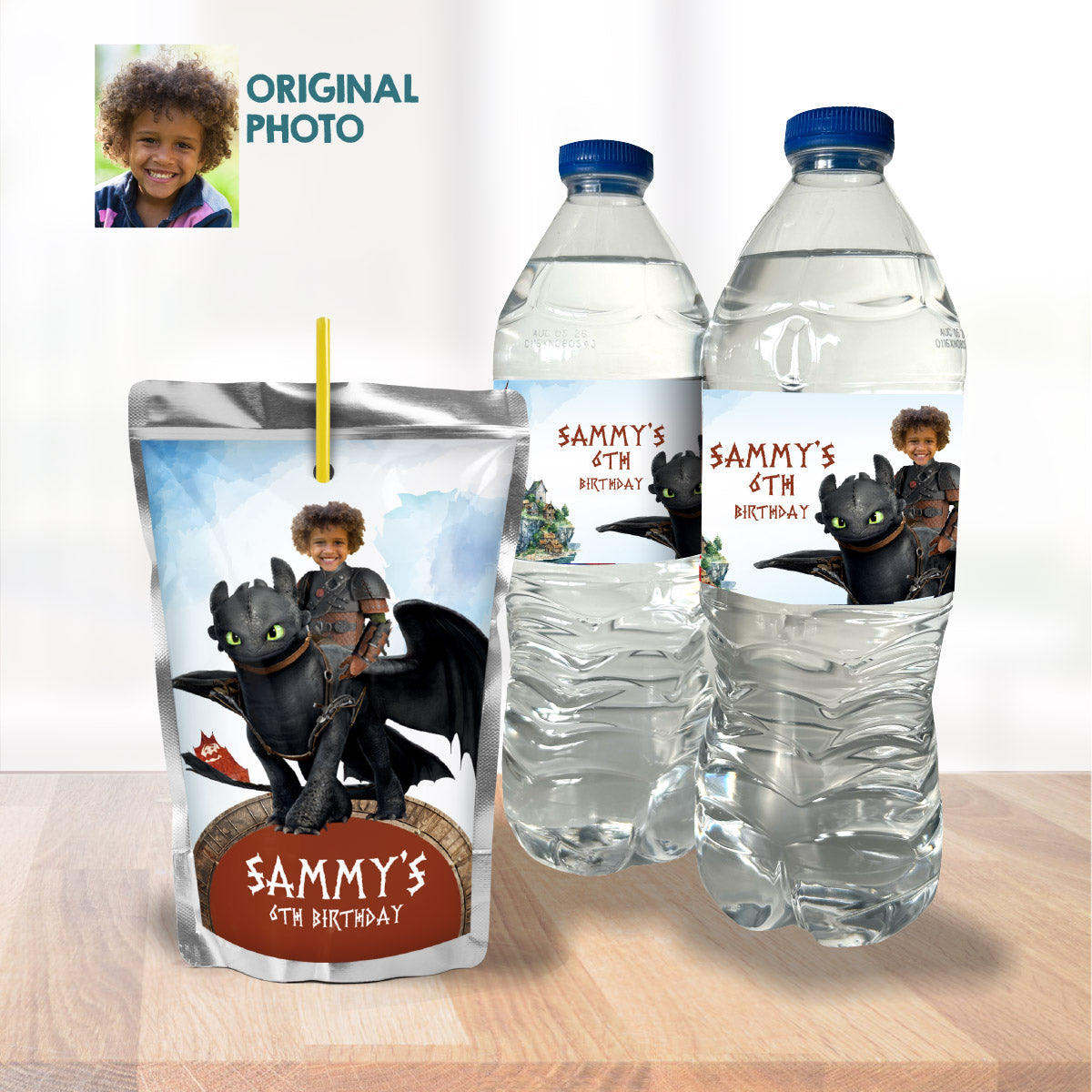 Hiccup and toothless Party water stickers, Custom How to train your Dragon Capri sun labels. 2339WJ