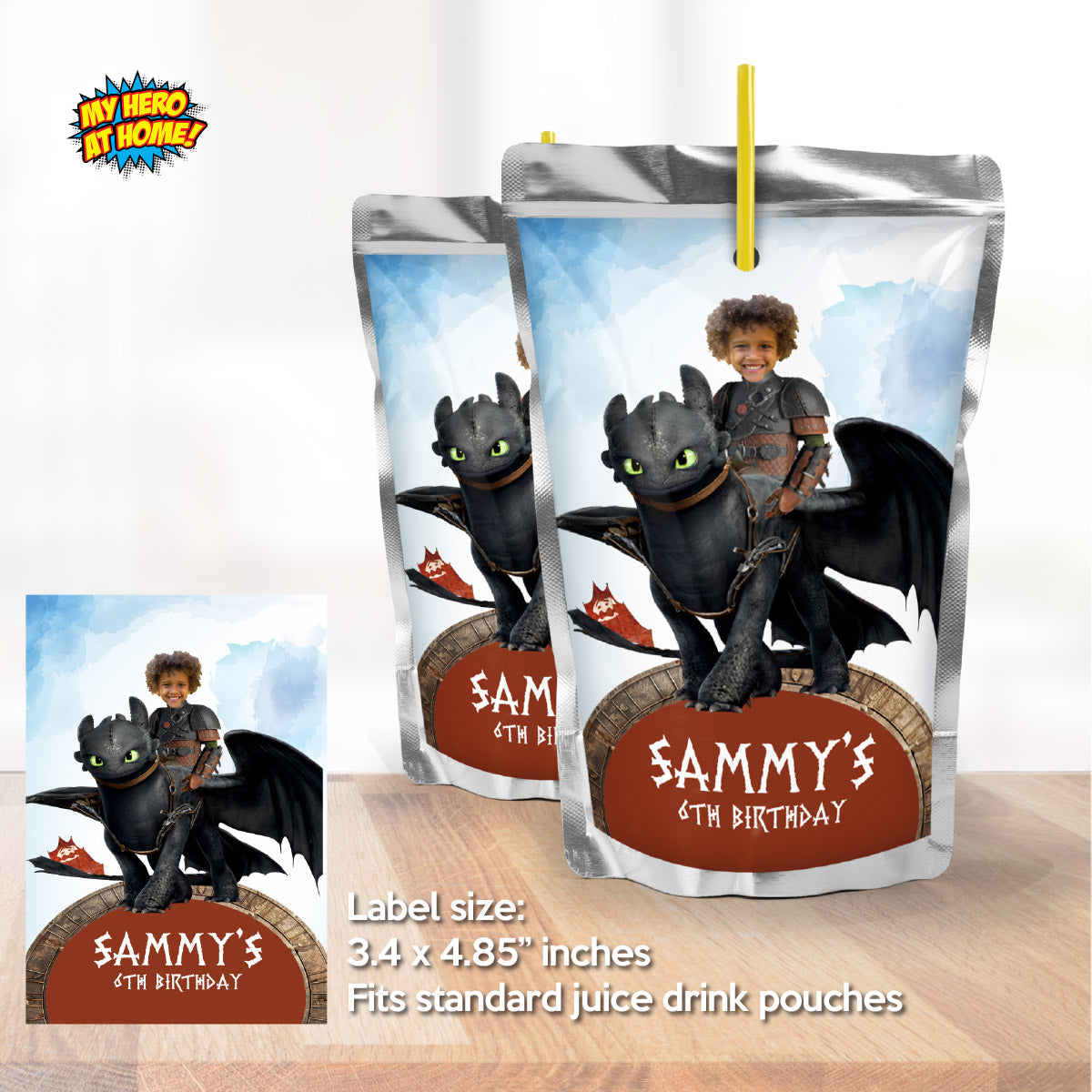 Hiccup and toothless Party water stickers, Custom How to train your Dragon Capri sun labels. 2339WJ