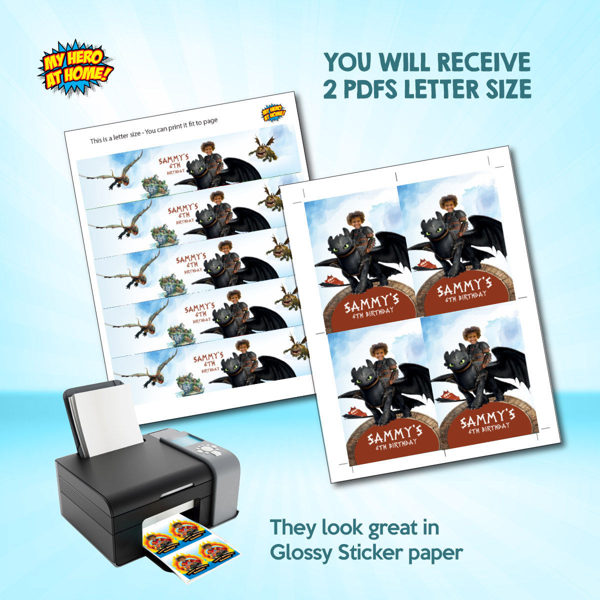 Hiccup and toothless Party water stickers, Custom How to train your Dragon Capri sun labels. 2339WJ