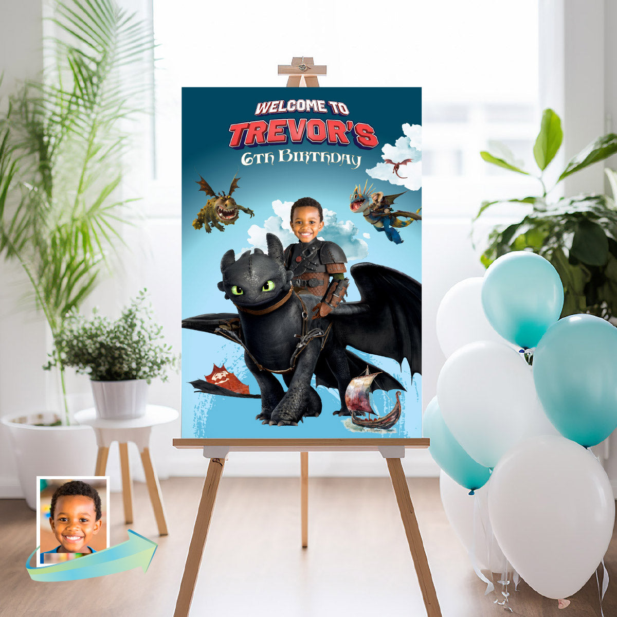 Personalized How to Train your Dragon Welcome Sign with Birthday Kid as Hiccup. 2339WSB