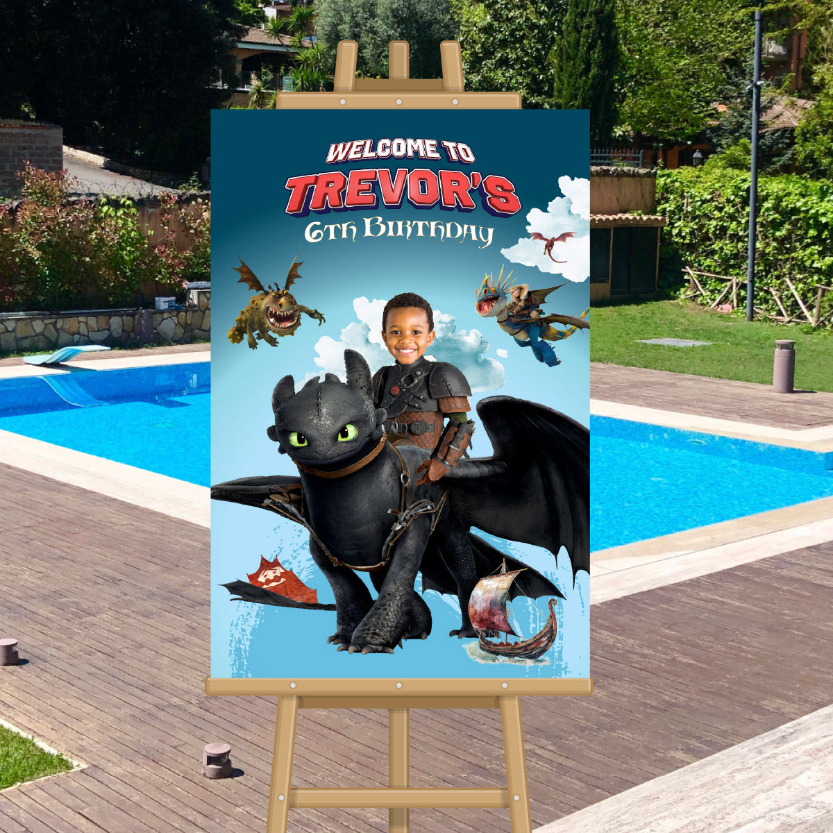 Personalized How to Train your Dragon Welcome Sign with Birthday Kid as Hiccup. 2339WSB