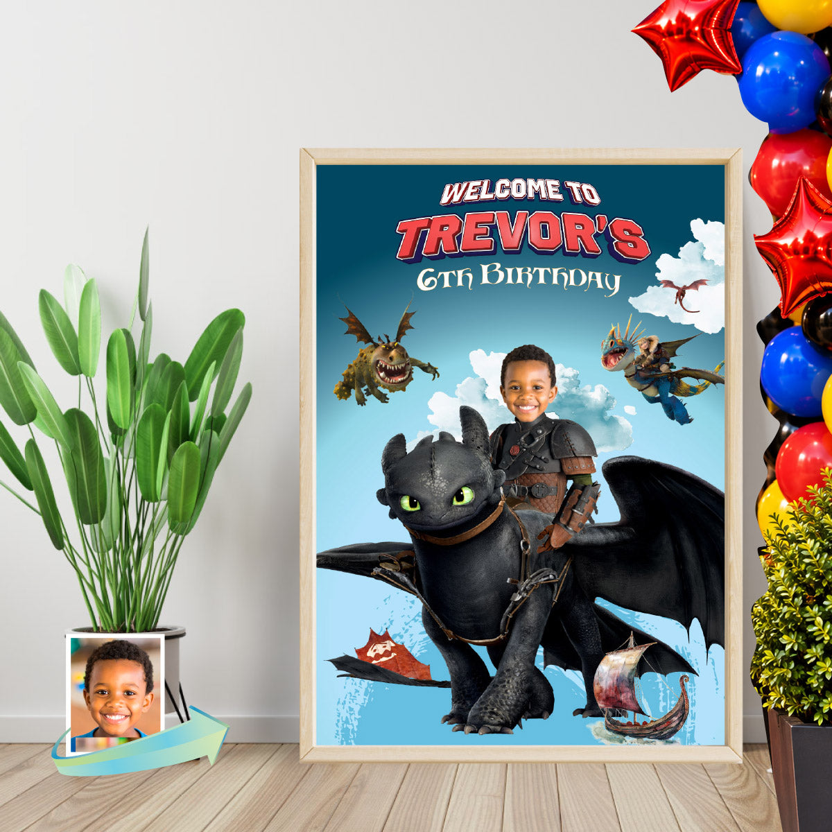 Personalized How to Train your Dragon Welcome Sign with Birthday Kid as Hiccup. 2339WSB